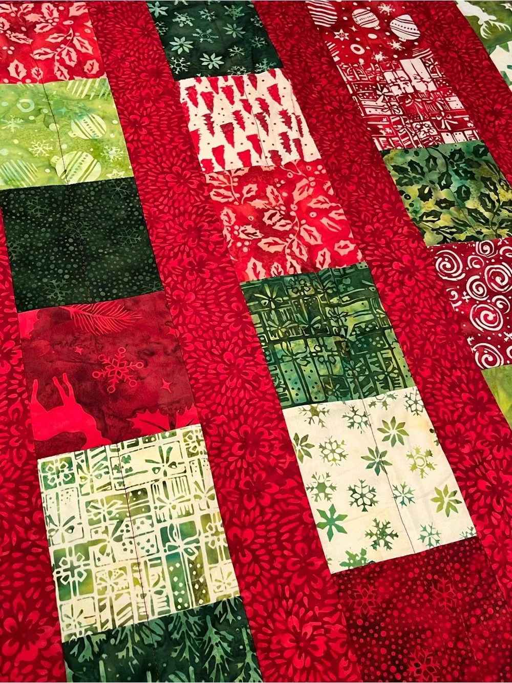 Handmade Festive Patchwork Holiday Throw in Red and Green